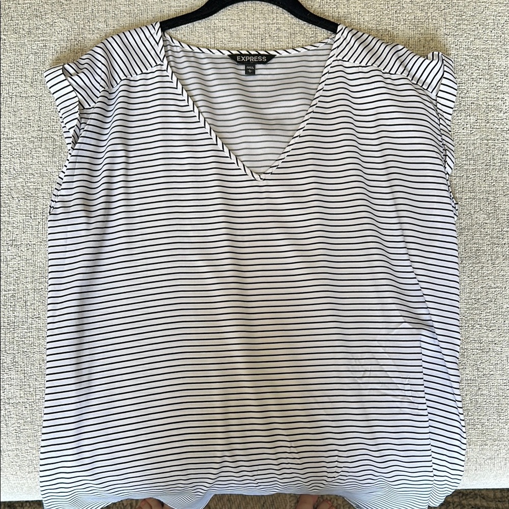 Express White and Blue Cap Sleeve Blouse